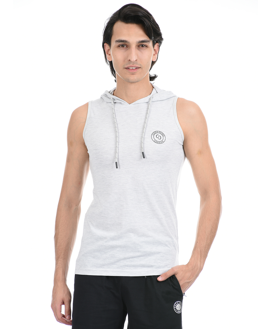 Cloak & Decker by Monte Carlo Men Off White Sleeveless Hooded Tshirt